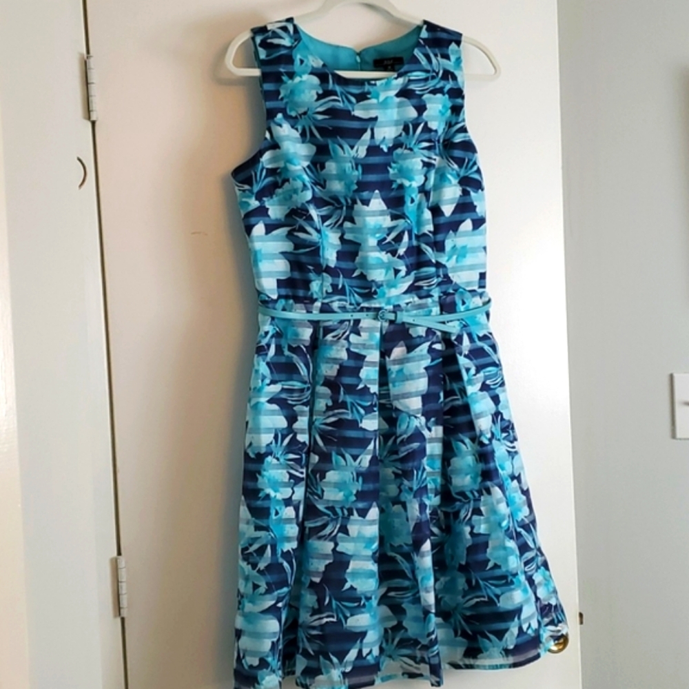 Knee Length Floral Stripe Dress
